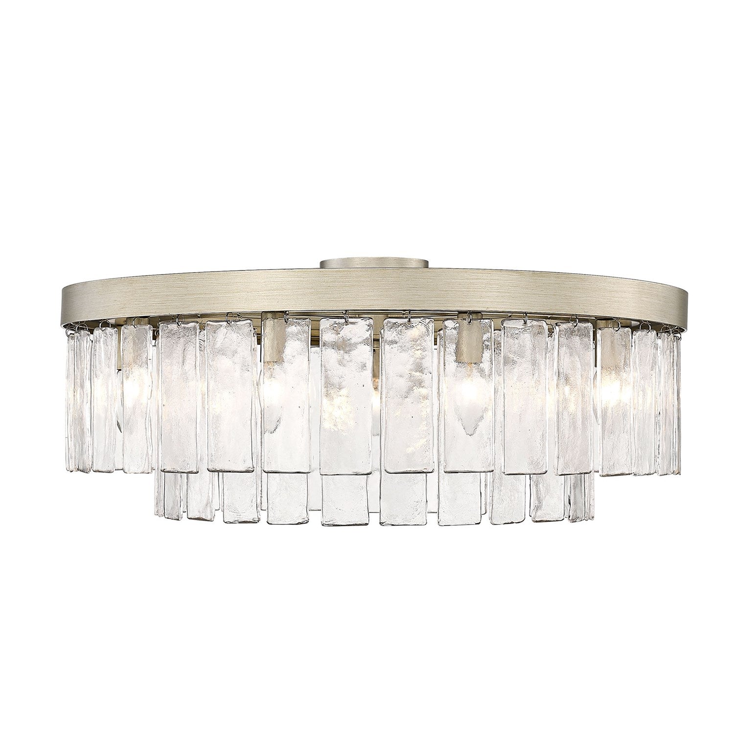 Wg 9 Light Semi-Flush In White Gold With Hammered Water Glass Shade
