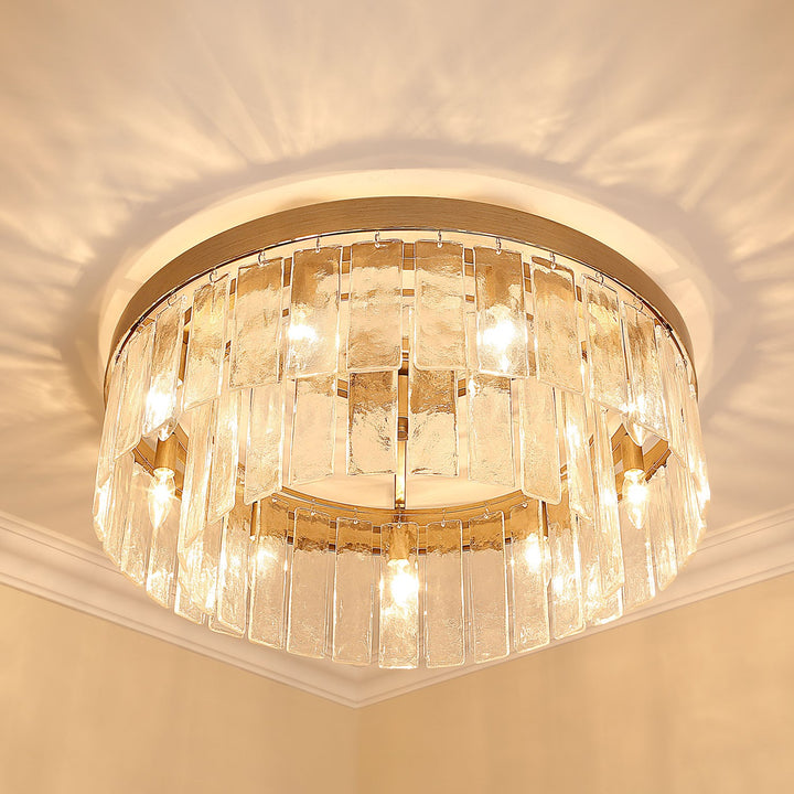 Wg 9 Light Semi-Flush In White Gold With Hammered Water Glass Shade