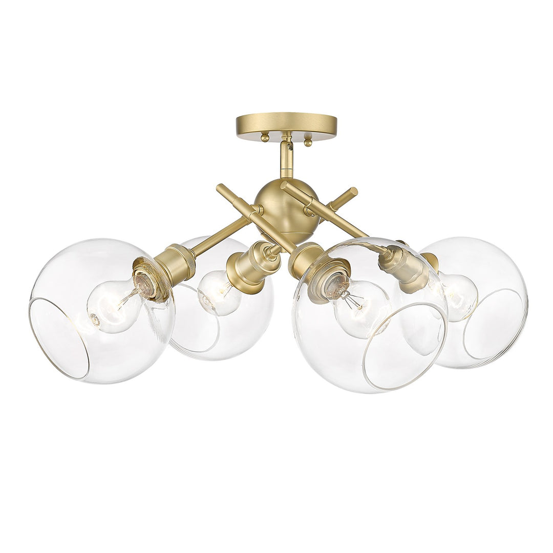 Bcb Semi-Flush In Brushed Champagne Bronze With Clear Glass Shade