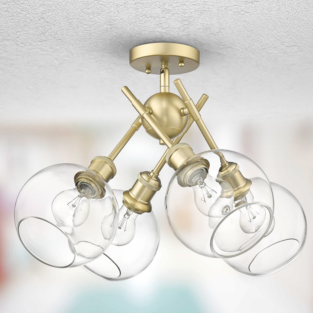Bcb Semi-Flush In Brushed Champagne Bronze With Clear Glass Shade