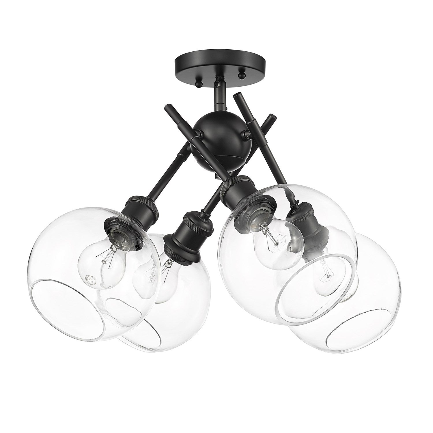 Blk Semi-Flush In Matte Black With Clear Glass Shade by Golden