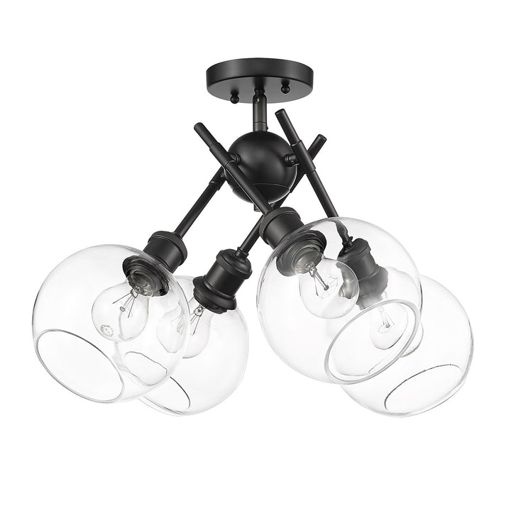 Blk Semi-Flush In Matte Black With Clear Glass Shade by Golden
