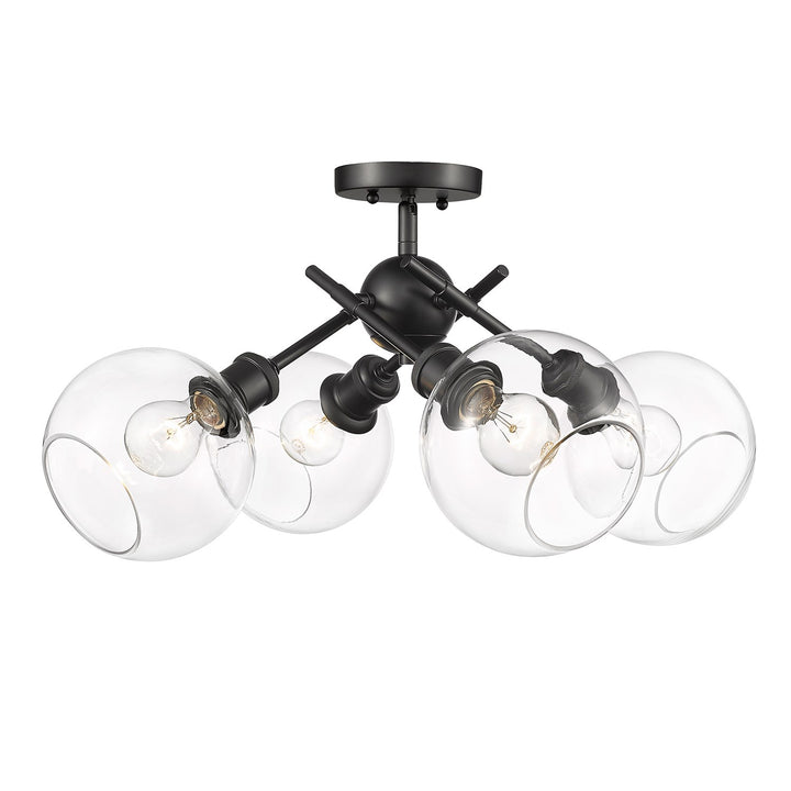 Blk Semi-Flush In Matte Black With Clear Glass Shade