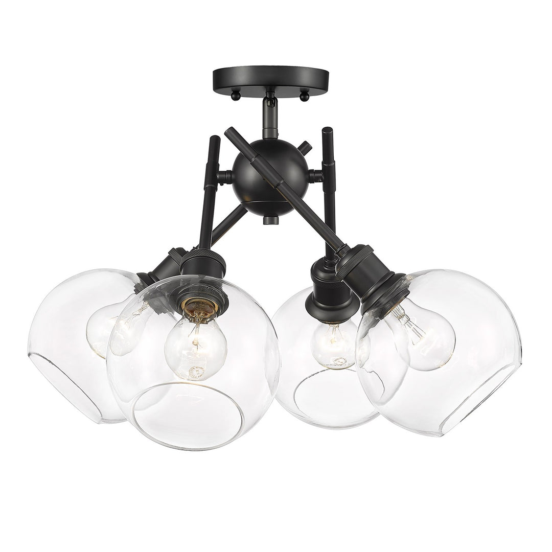 Blk Semi-Flush In Matte Black With Clear Glass Shade