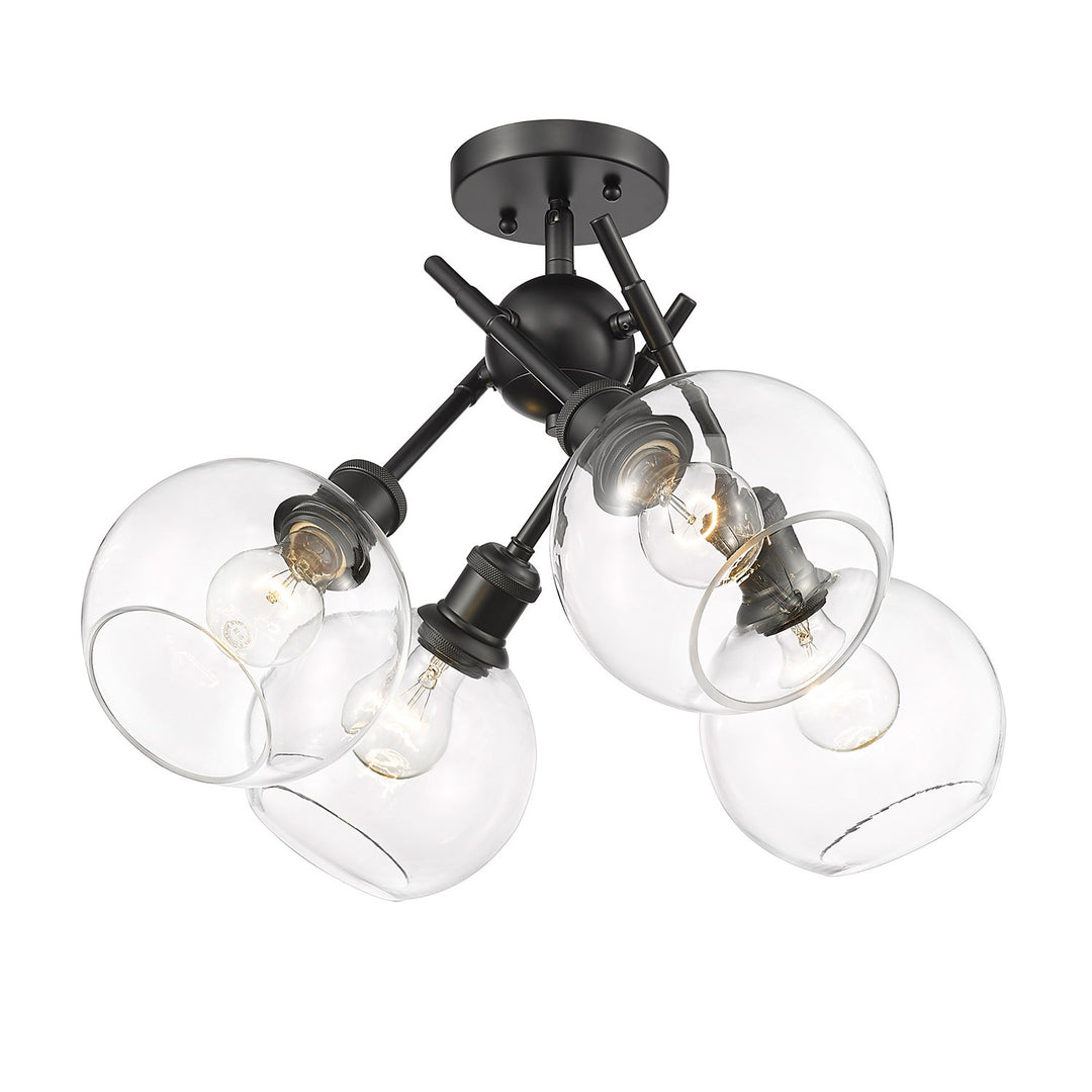 Blk Semi-Flush In Matte Black With Clear Glass Shade