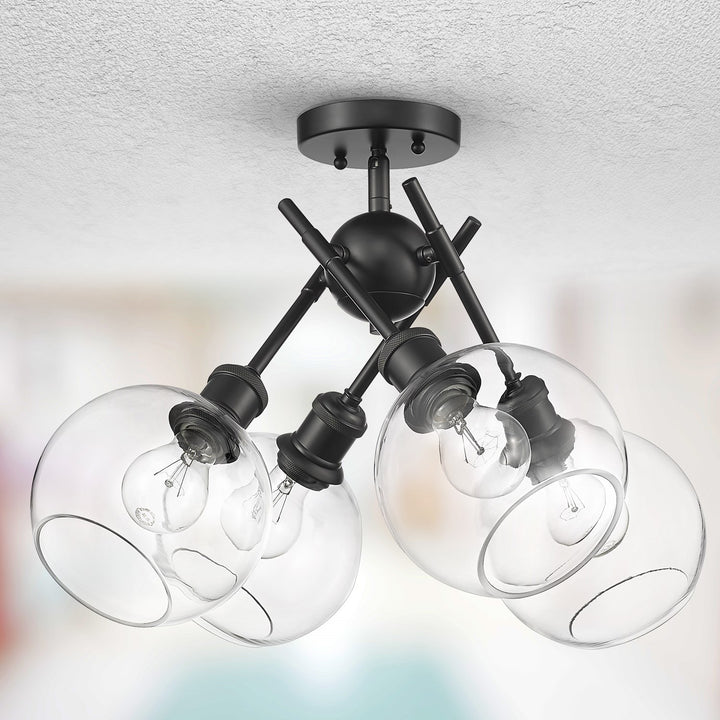 Blk Semi-Flush In Matte Black With Clear Glass Shade