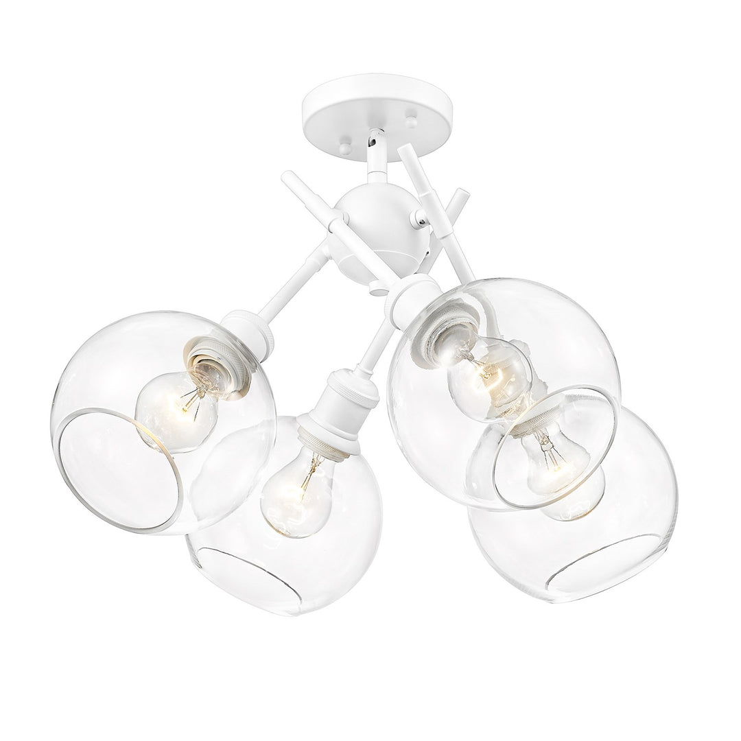 Wht Semi-Flush In Matte White With Clear Glass Shade