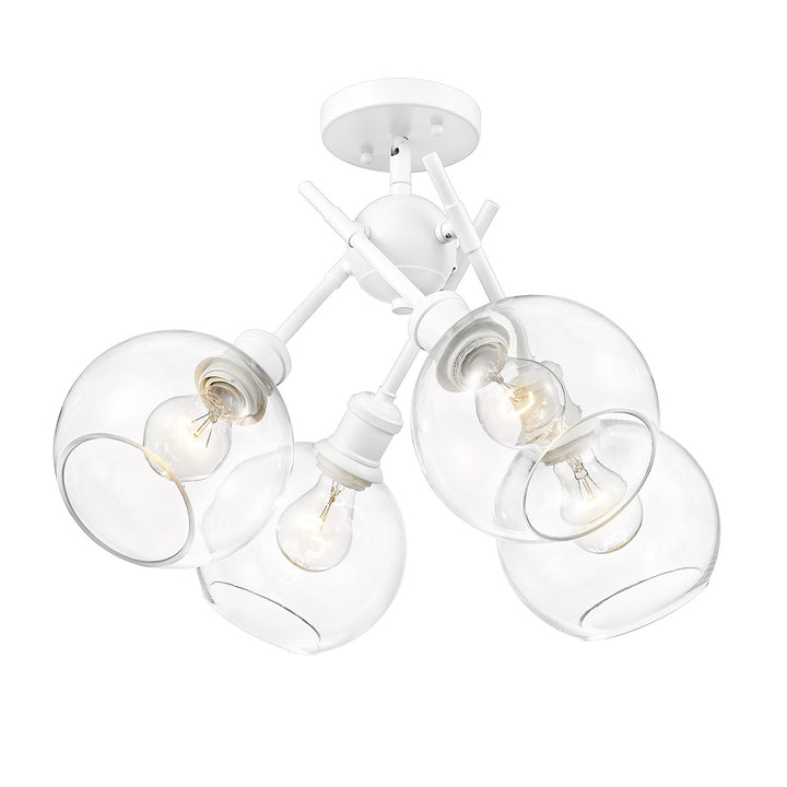 Wht Semi-Flush In Matte White With Clear Glass Shade