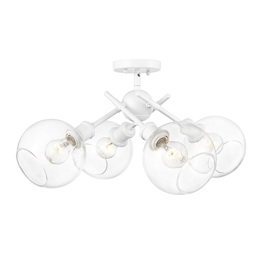 Wht Semi-Flush In Matte White With Clear Glass Shade