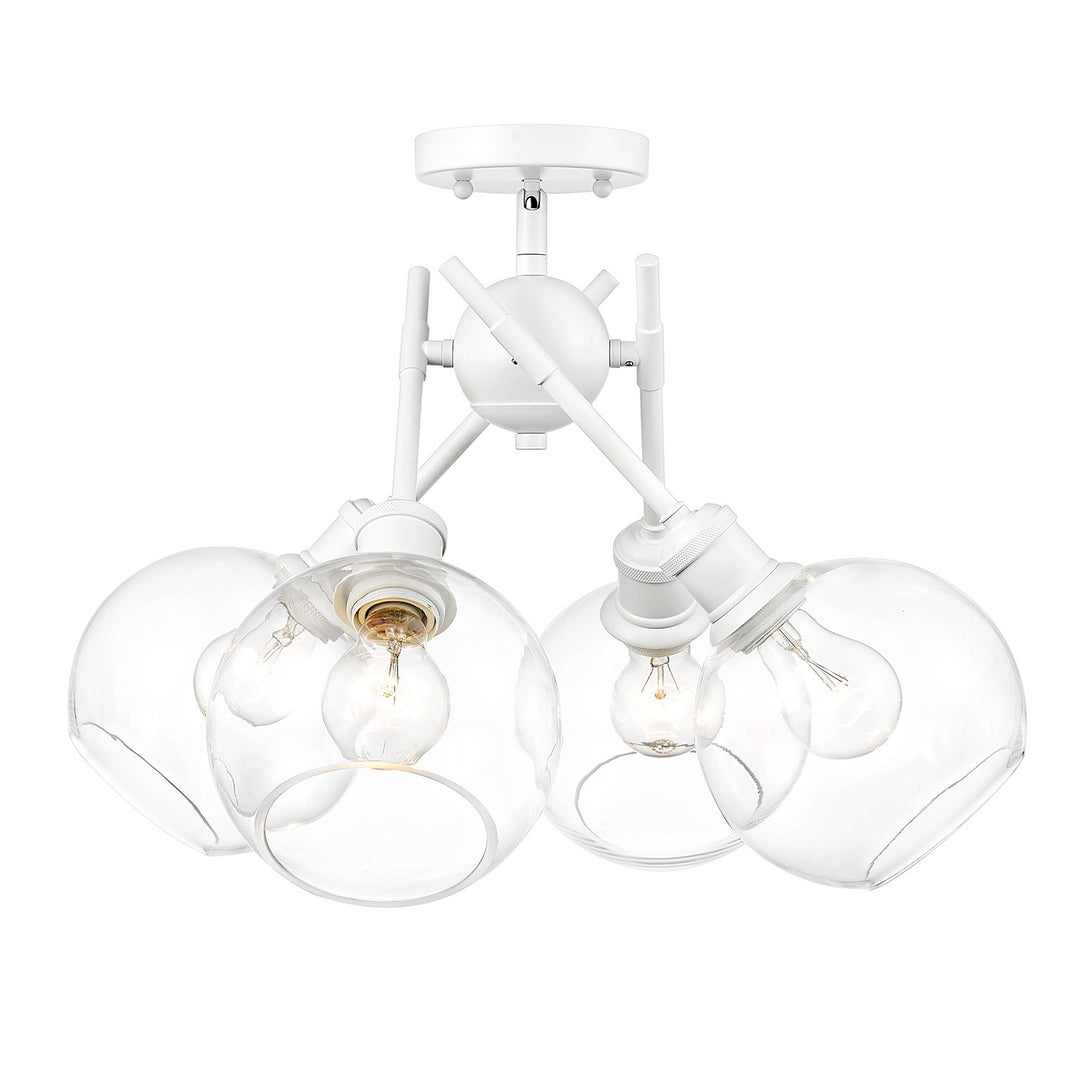 Wht Semi-Flush In Matte White With Clear Glass Shade