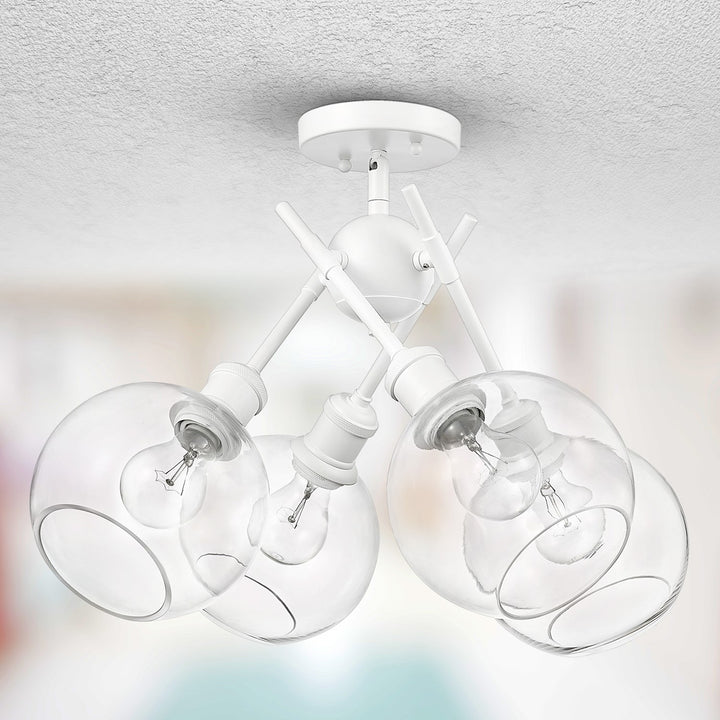 Wht Semi-Flush In Matte White With Clear Glass Shade