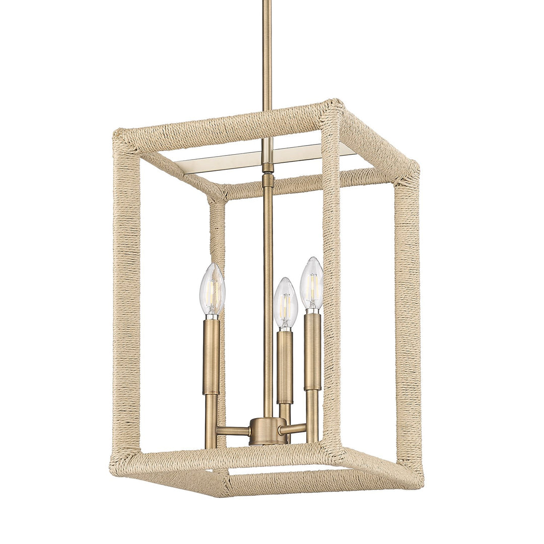 3 Light Pendant In Modern Brass With Light Natural Rattan Accents by Golden