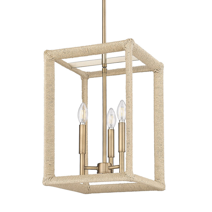 3 Light Pendant In Modern Brass With Light Natural Rattan Accents by Golden
