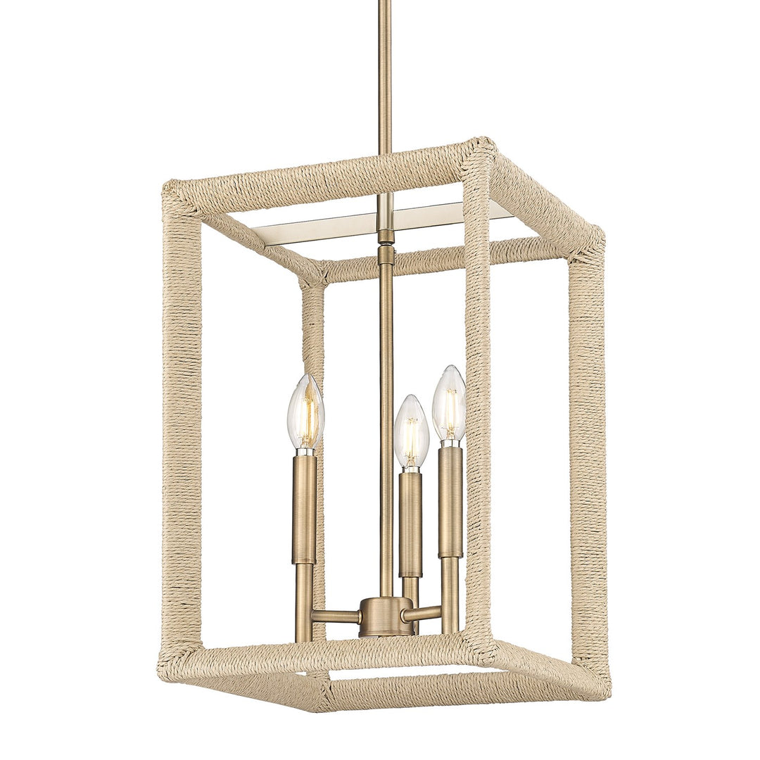 3 Light Pendant In Modern Brass With Light Natural Rattan Accents