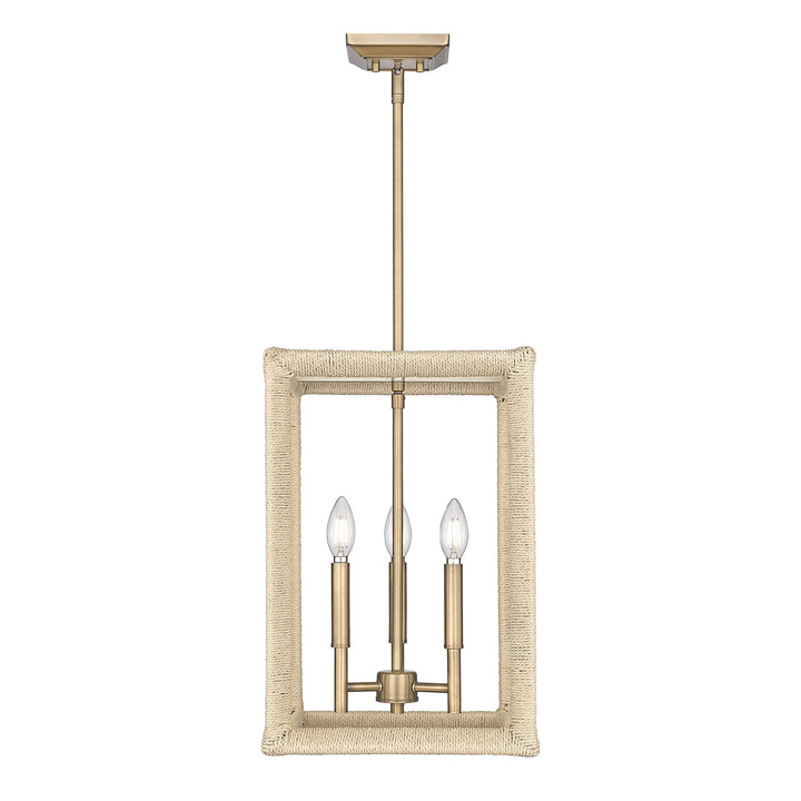 3 Light Pendant In Modern Brass With Light Natural Rattan Accents