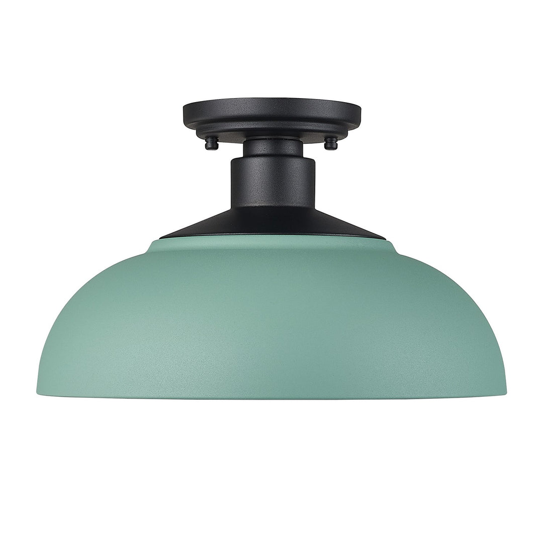 Semi-Flush - Outdoor In Natural Black With Natural Teal Shade