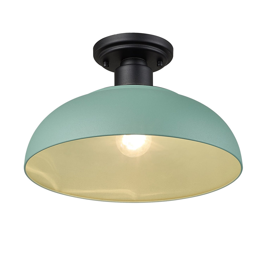 Semi-Flush - Outdoor In Natural Black With Natural Teal Shade