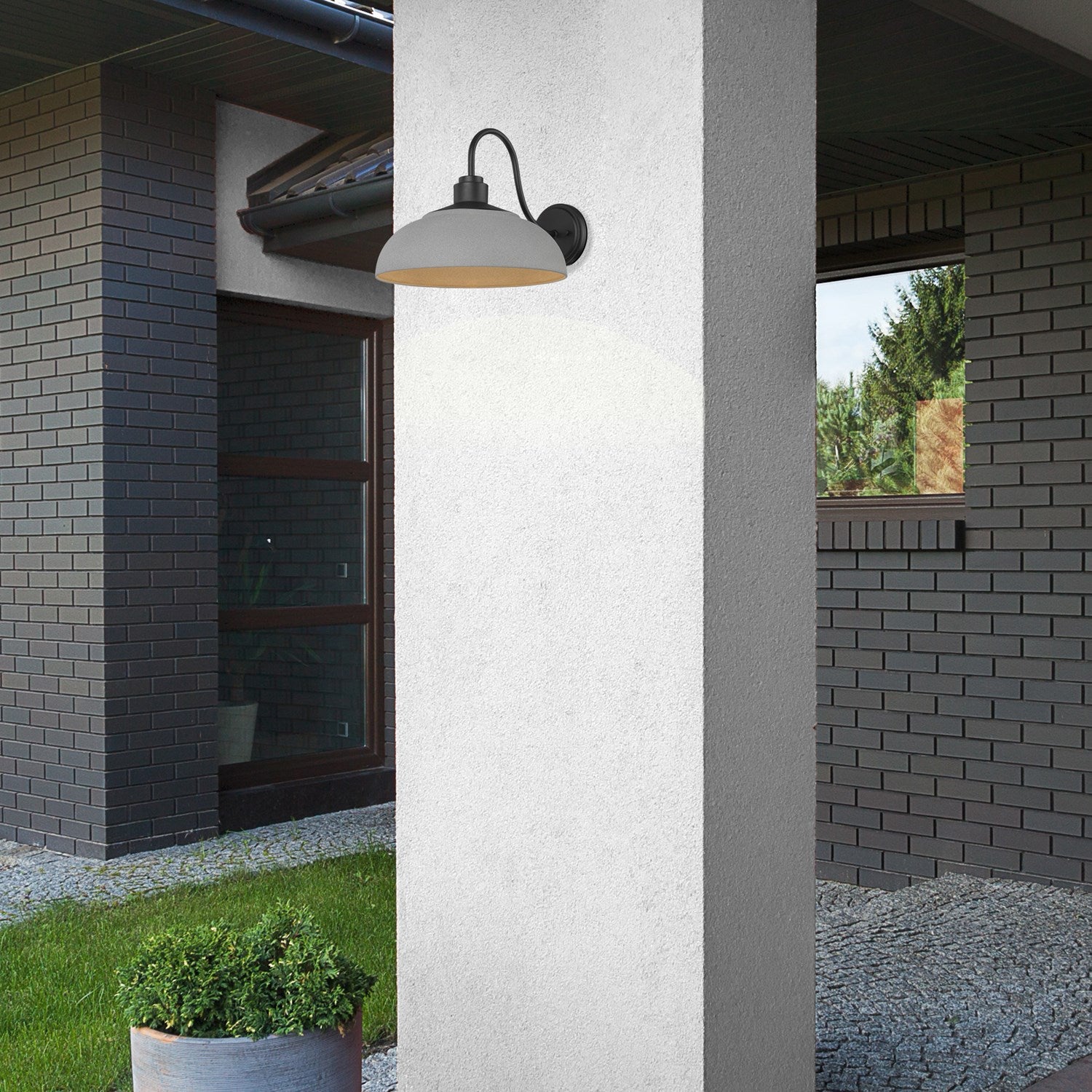 Large Wall Sconce - Outdoor In Natural Black With Natural Gray Shade