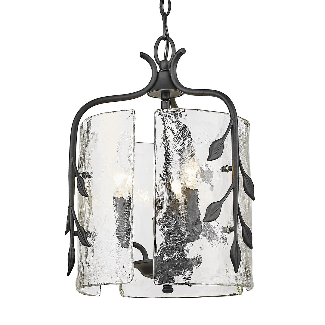 3 Light Pendant In Natural Black With Hammered Water Glass Shade by Golden