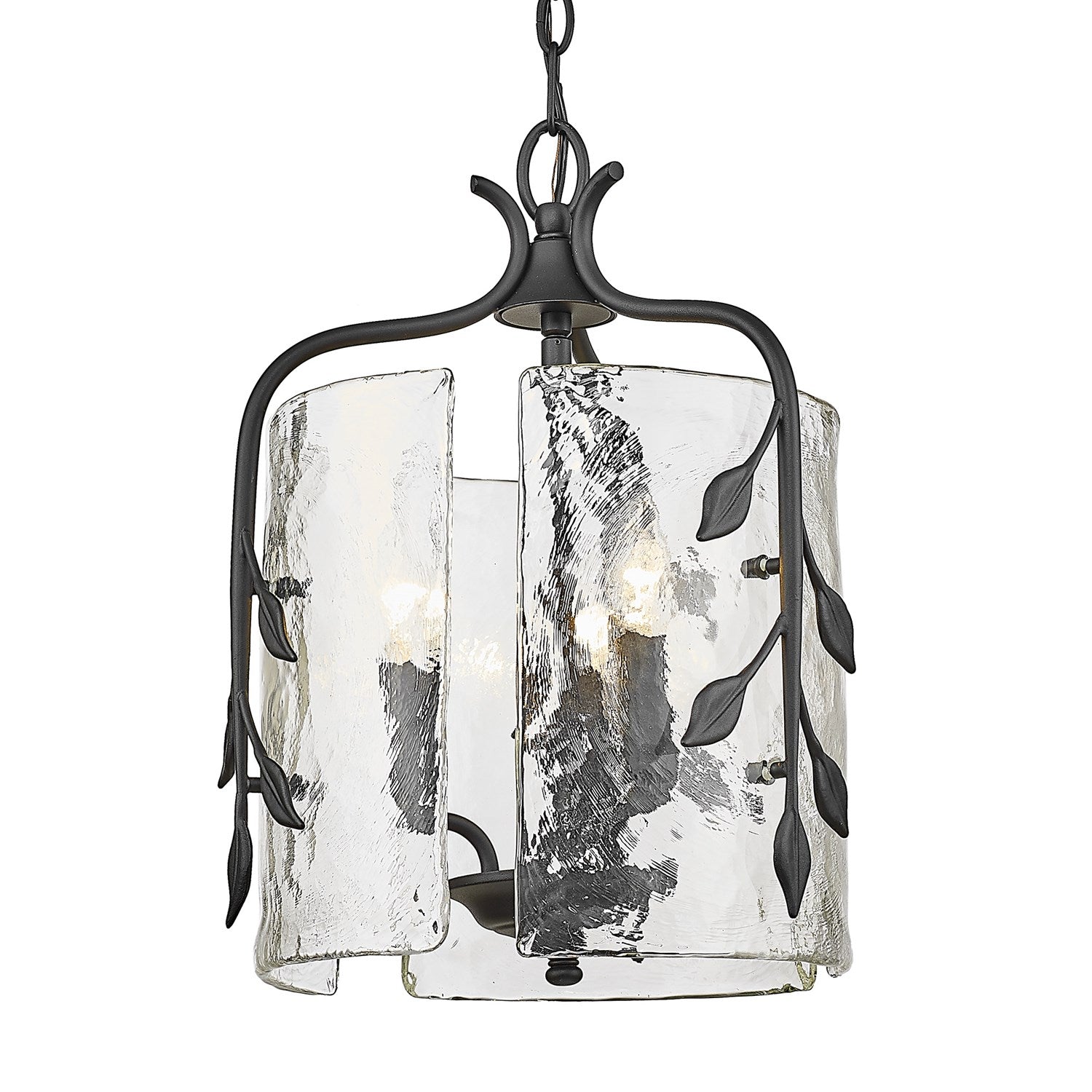 3 Light Pendant In Natural Black With Hammered Water Glass Shade by Golden