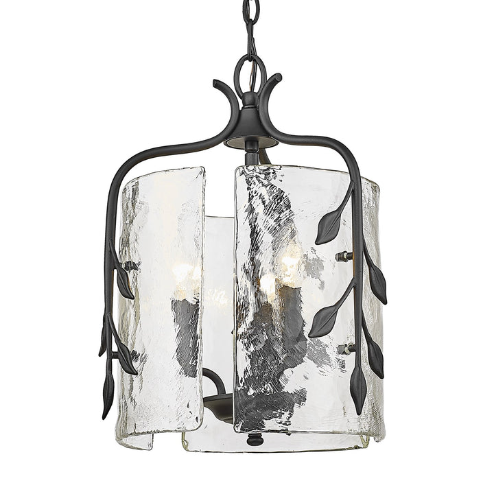 3 Light Pendant In Natural Black With Hammered Water Glass Shade by Golden