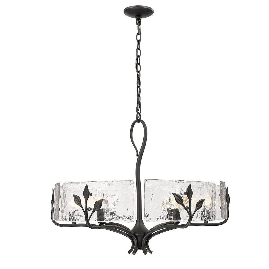 6 Light Chandelier In Natural Black With Hammered Water Glass Shade