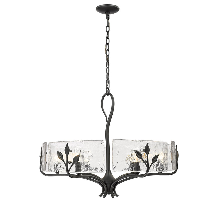 6 Light Chandelier In Natural Black With Hammered Water Glass Shade