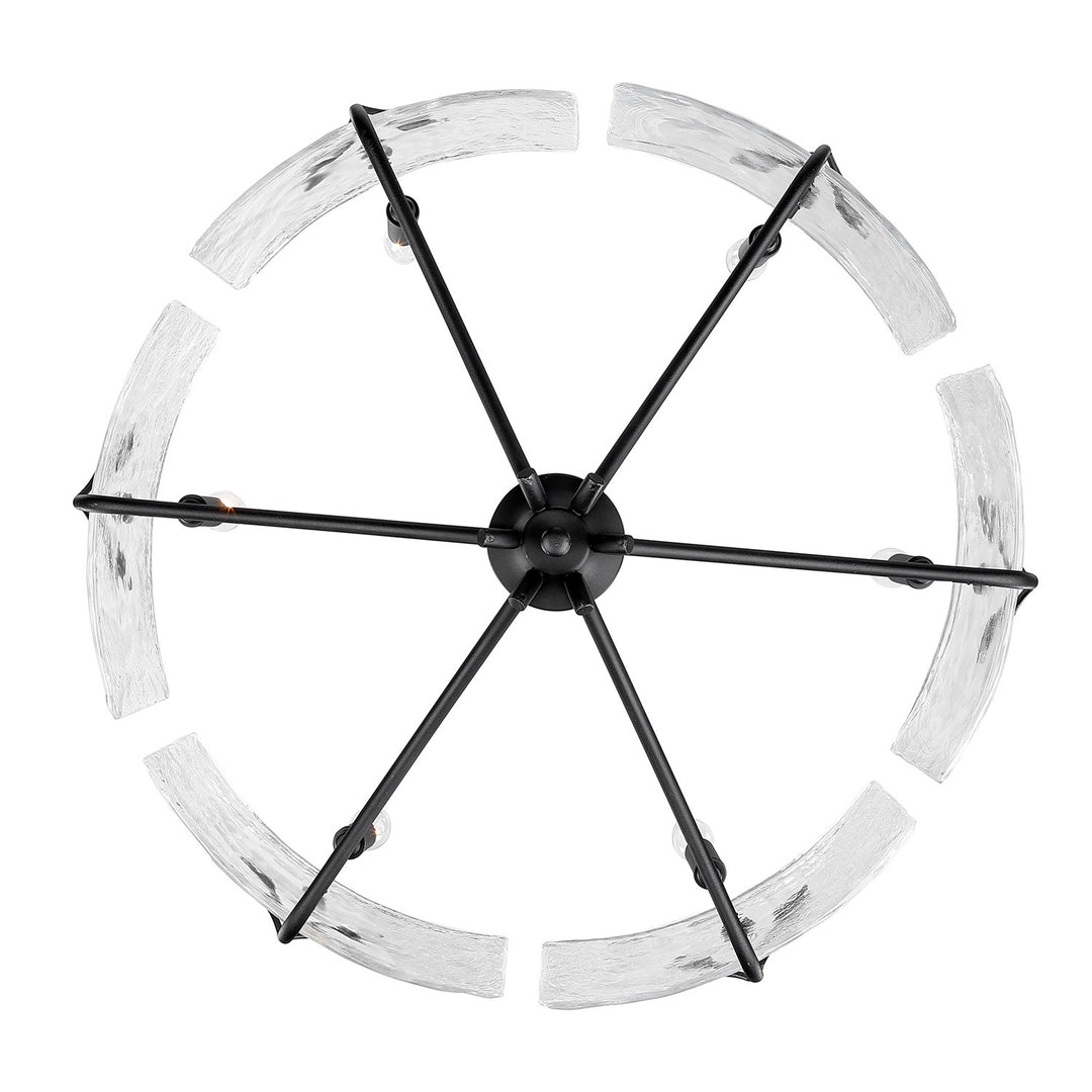 6 Light Chandelier In Natural Black With Hammered Water Glass Shade