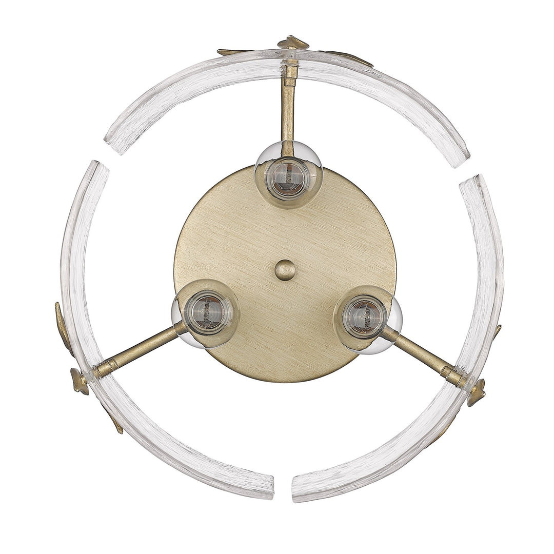 Wg 3 Light Flush Mount In White Gold With Hammered Water Glass Shade