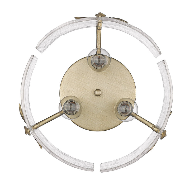 Wg 3 Light Flush Mount In White Gold With Hammered Water Glass Shade