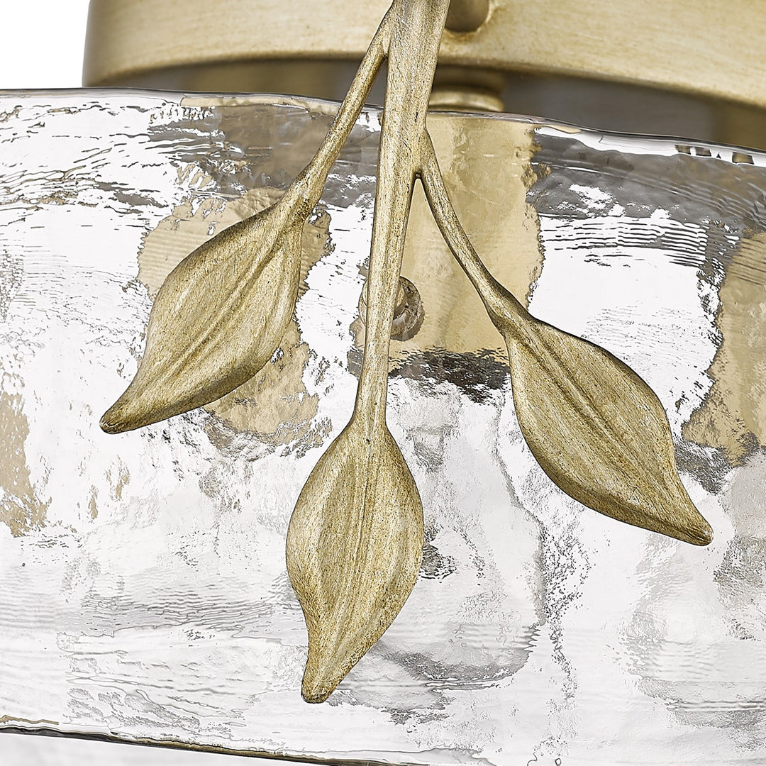 Wg 3 Light Flush Mount In White Gold With Hammered Water Glass Shade