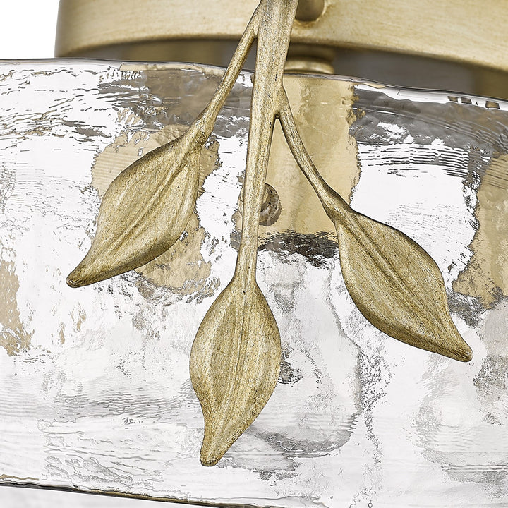 Wg 3 Light Flush Mount In White Gold With Hammered Water Glass Shade