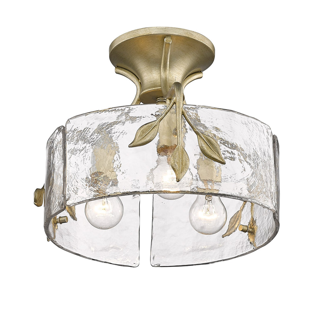 Wg 3 Light Semi-Flush In White Gold With Hammered Water Glass Shade