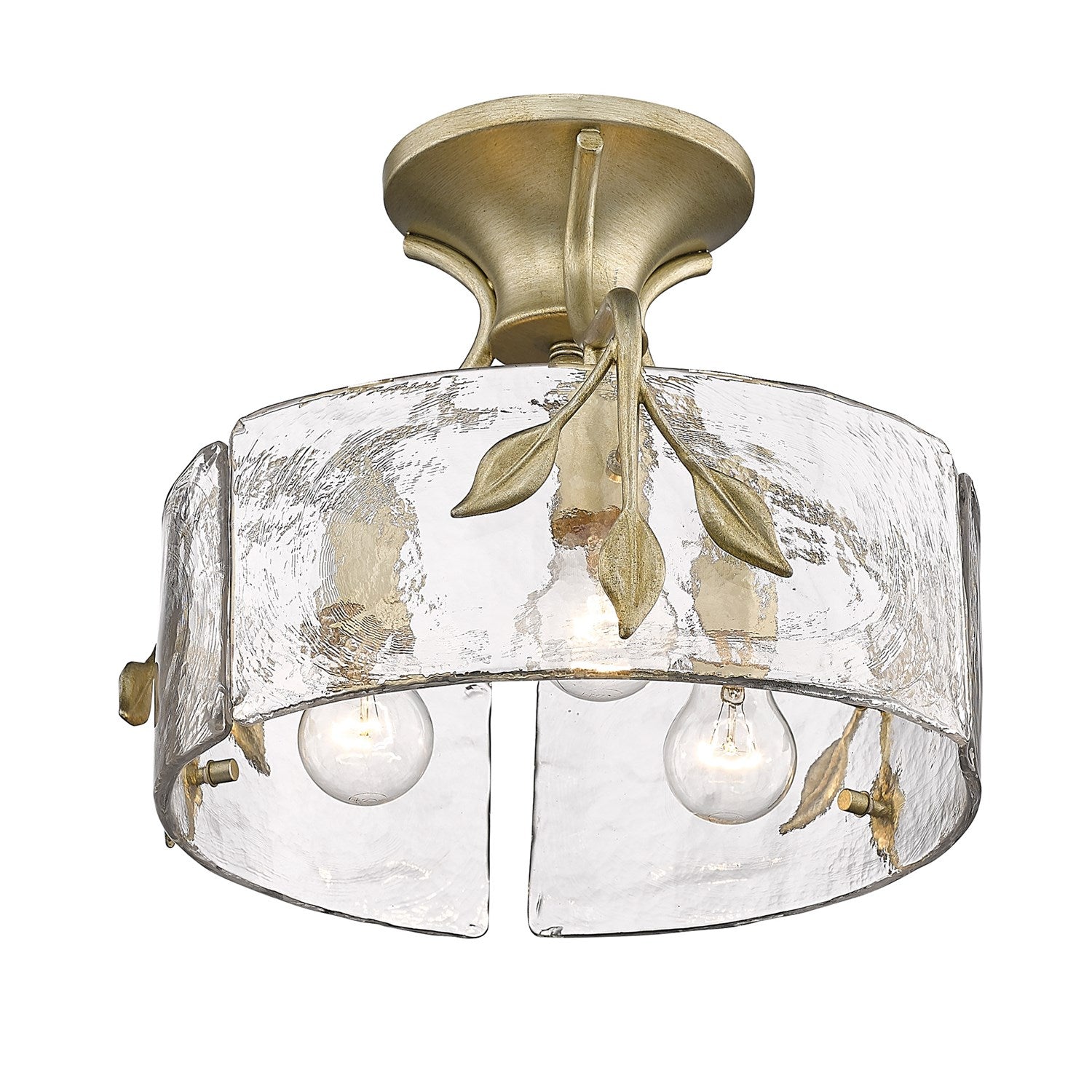 Wg 3 Light Semi-Flush In White Gold With Hammered Water Glass Shade