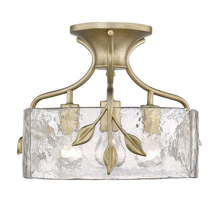 Wg 3 Light Semi-Flush In White Gold With Hammered Water Glass Shade