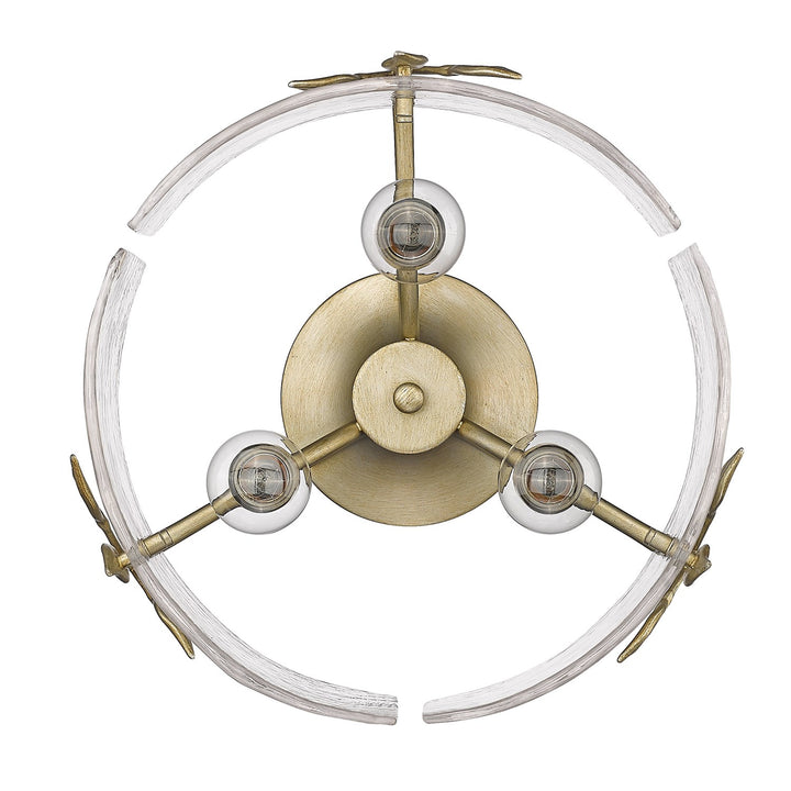 Wg 3 Light Semi-Flush In White Gold With Hammered Water Glass Shade