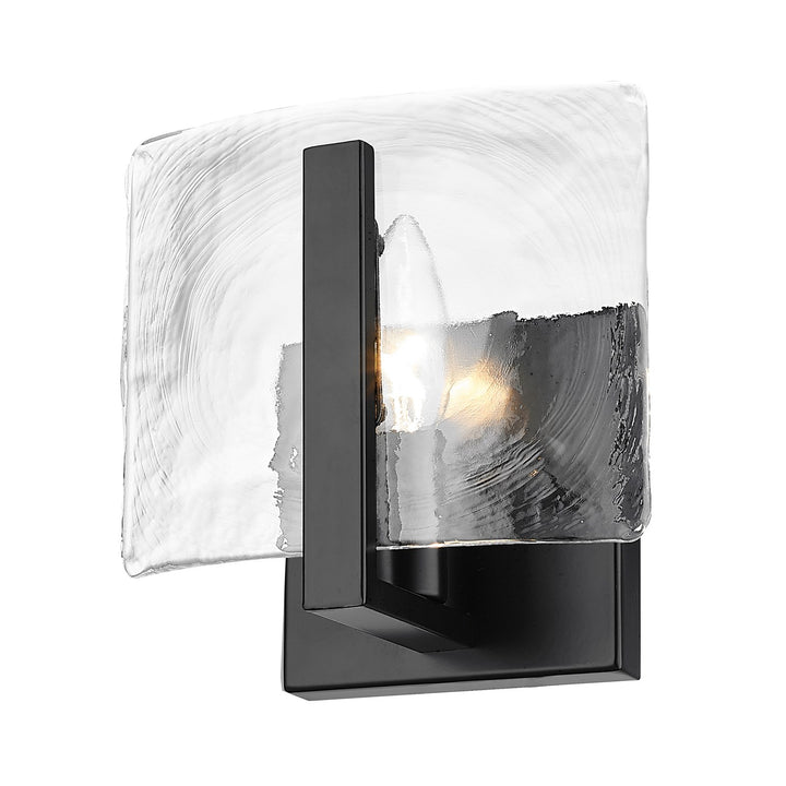 1 Light Wall Sconce In Matte Black With Hammered Water Glass Shade by Golden