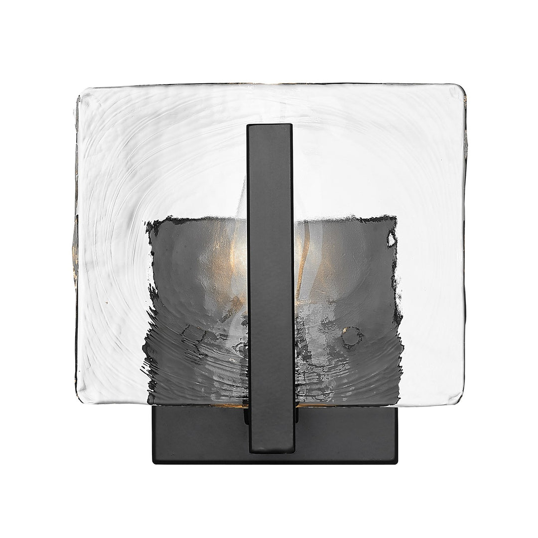 1 Light Wall Sconce In Matte Black With Hammered Water Glass Shade