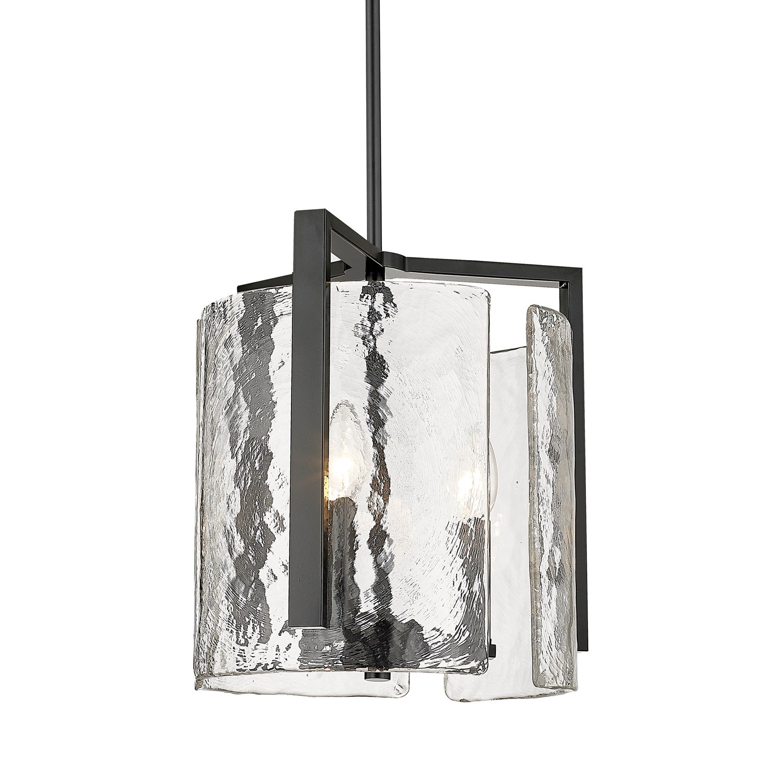 3 Light Pendant In Matte Black With Hammered Water Glass Shade by Golden