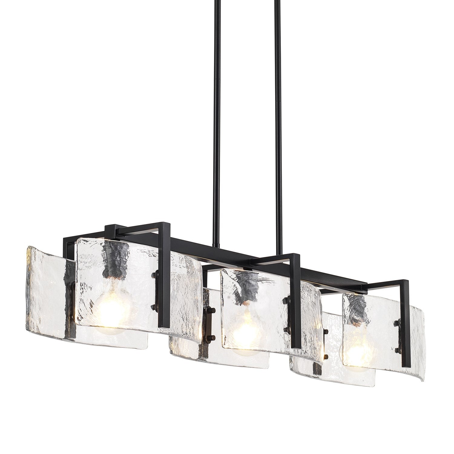 Linear Pendant In Matte Black With Hammered Water Glass Shade by Golden