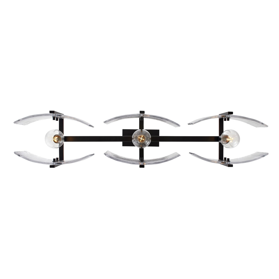 Linear Pendant In Matte Black With Hammered Water Glass Shade