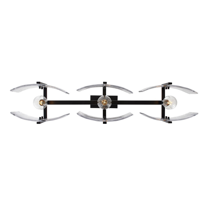 Linear Pendant In Matte Black With Hammered Water Glass Shade