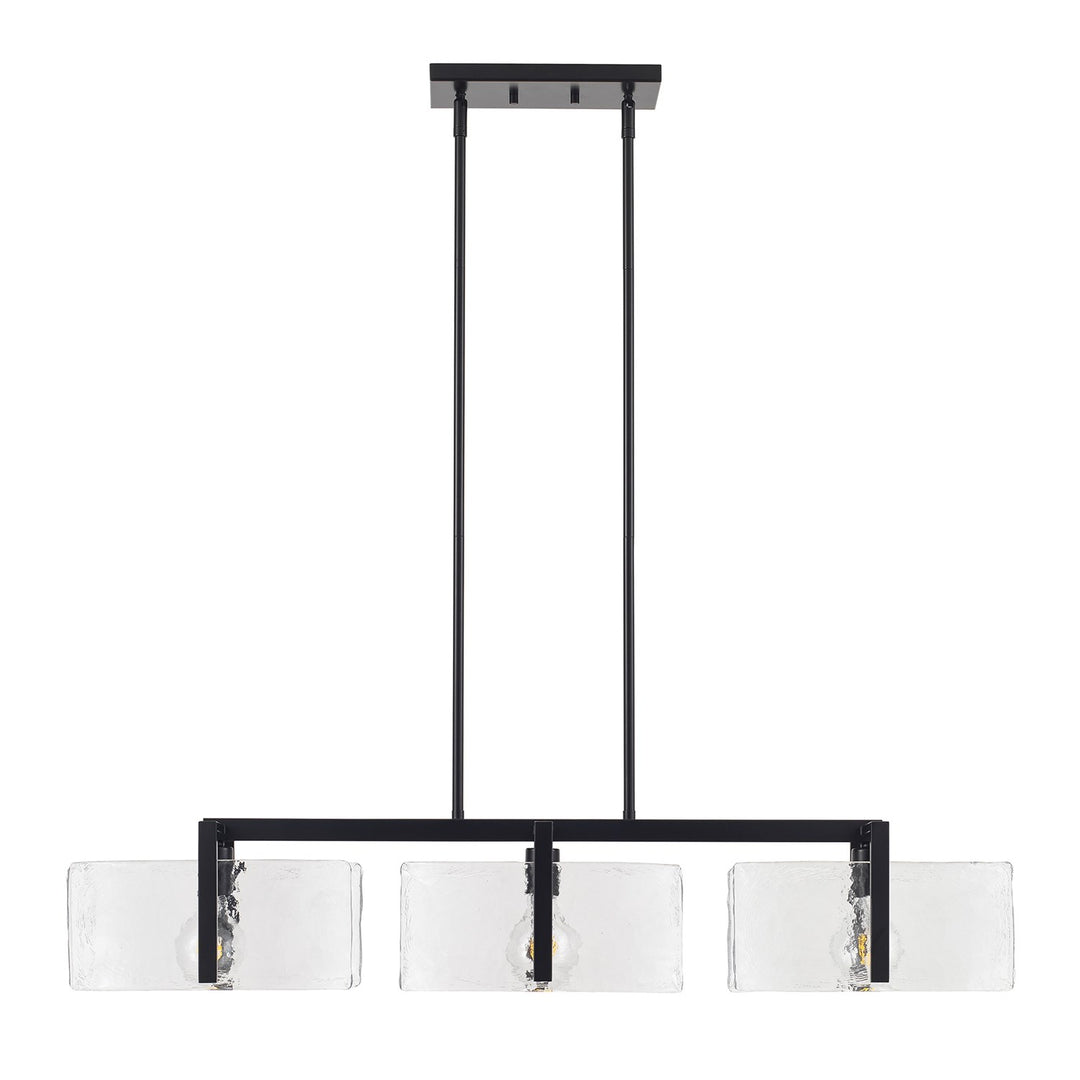 Linear Pendant In Matte Black With Hammered Water Glass Shade
