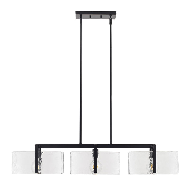 Linear Pendant In Matte Black With Hammered Water Glass Shade