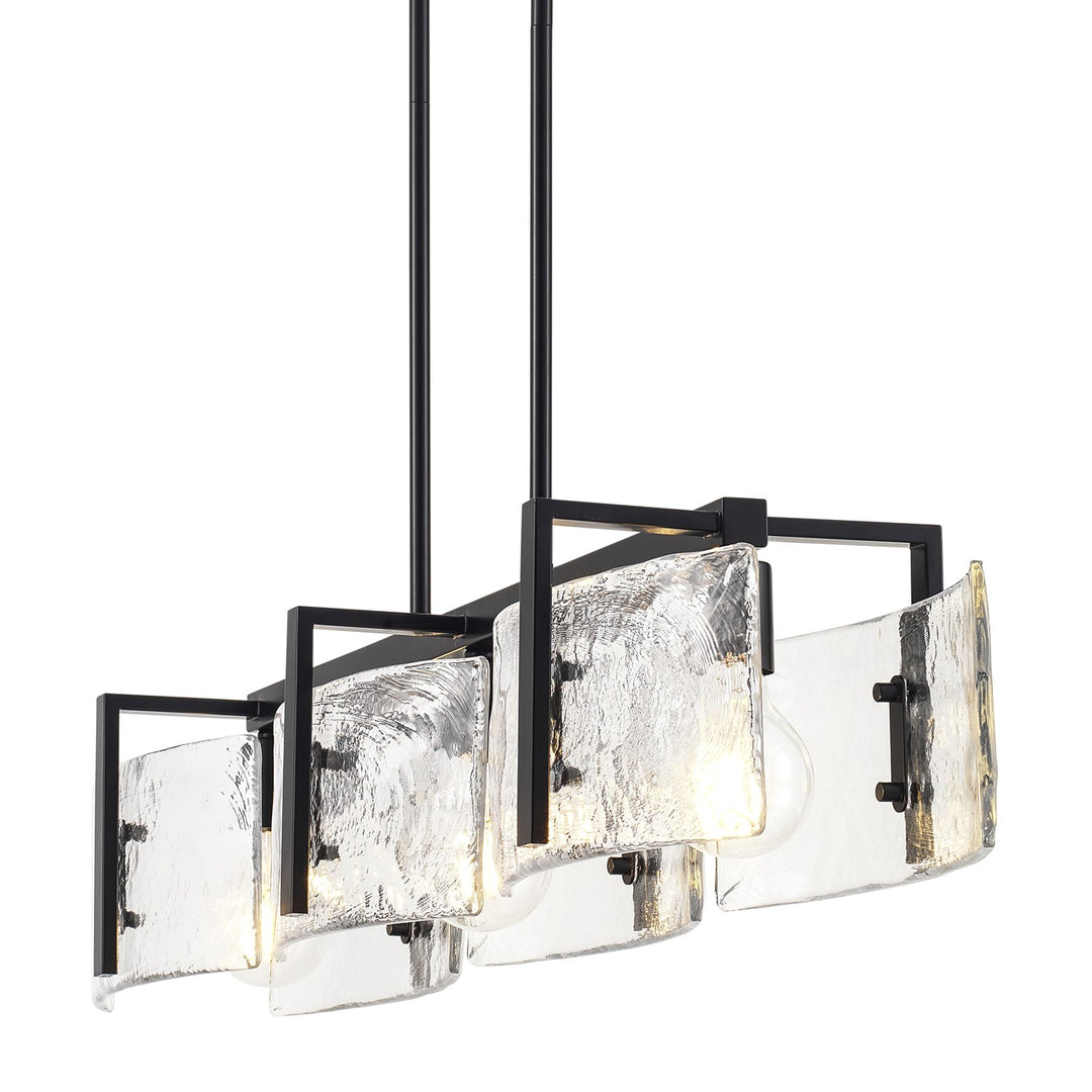 Linear Pendant In Matte Black With Hammered Water Glass Shade