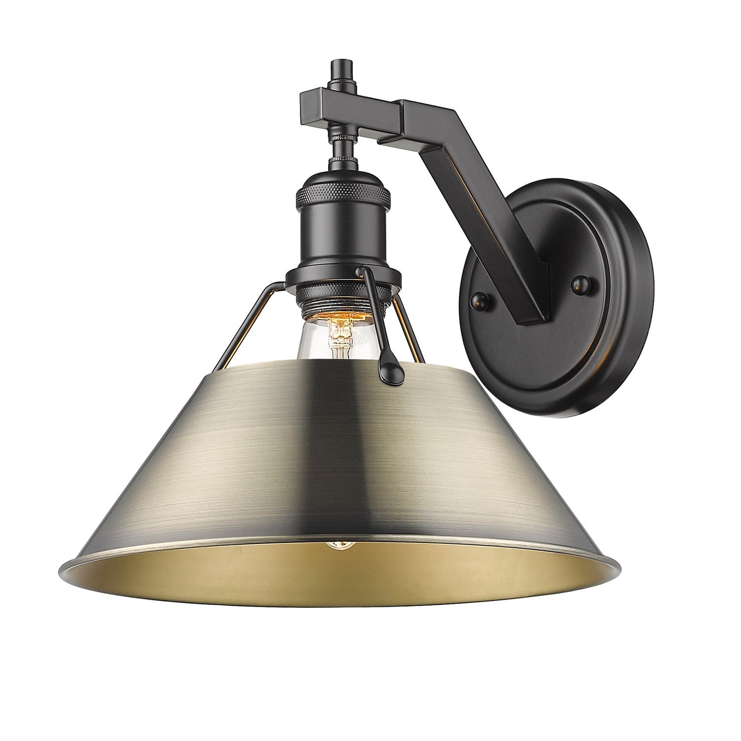 Blk 1 Light Wall Sconce In Matte Black With Aged Brass Shade by Golden