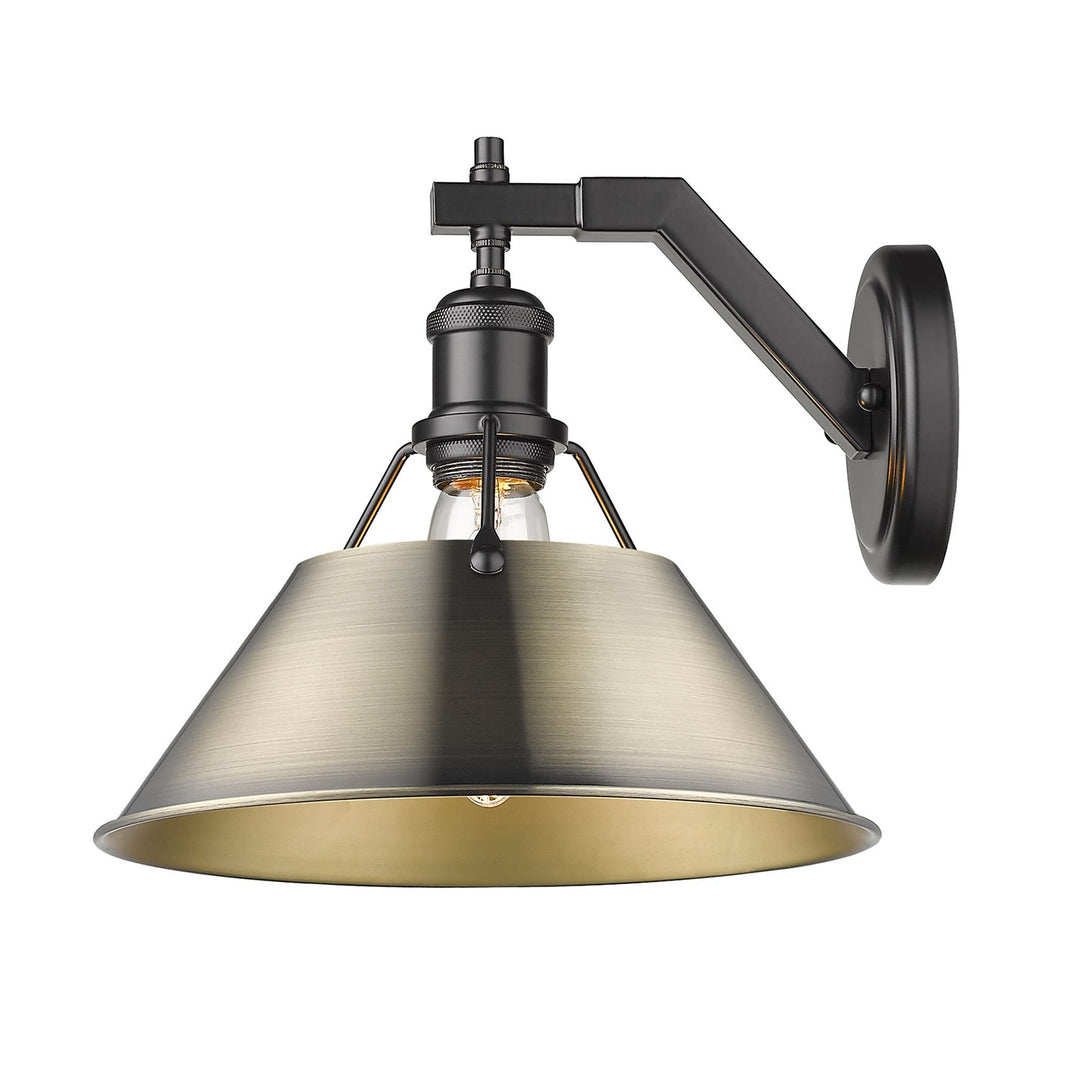 Blk 1 Light Wall Sconce In Matte Black With Aged Brass Shade