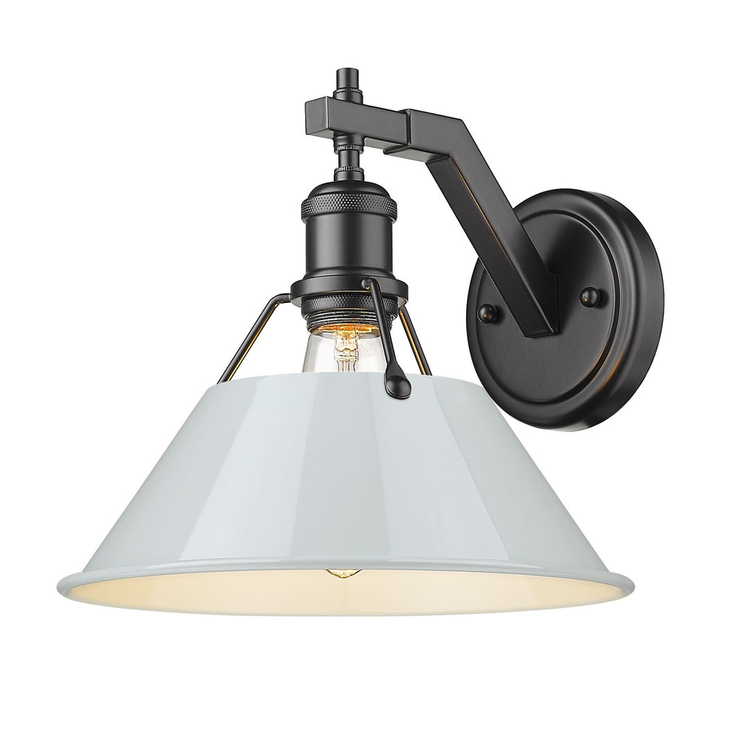 Blk 1 Light Wall Sconce In Matte Black With Dusky Blue Shade by Golden