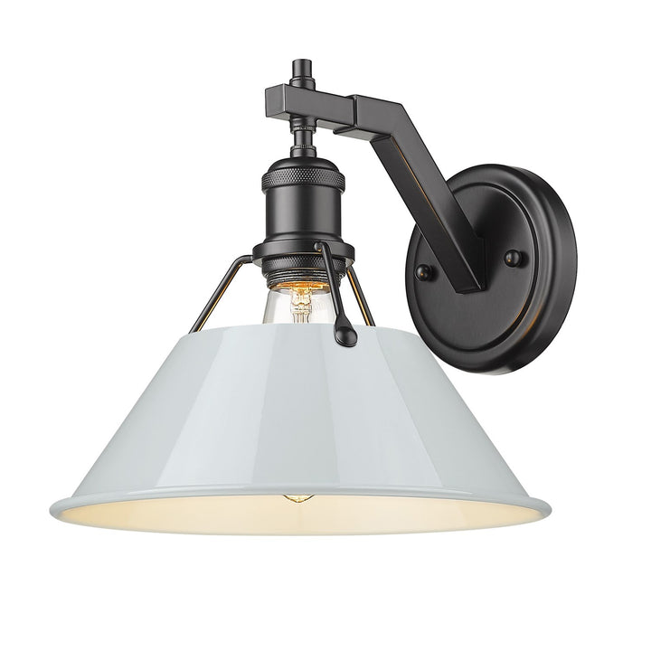 Blk 1 Light Wall Sconce In Matte Black With Dusky Blue Shade by Golden
