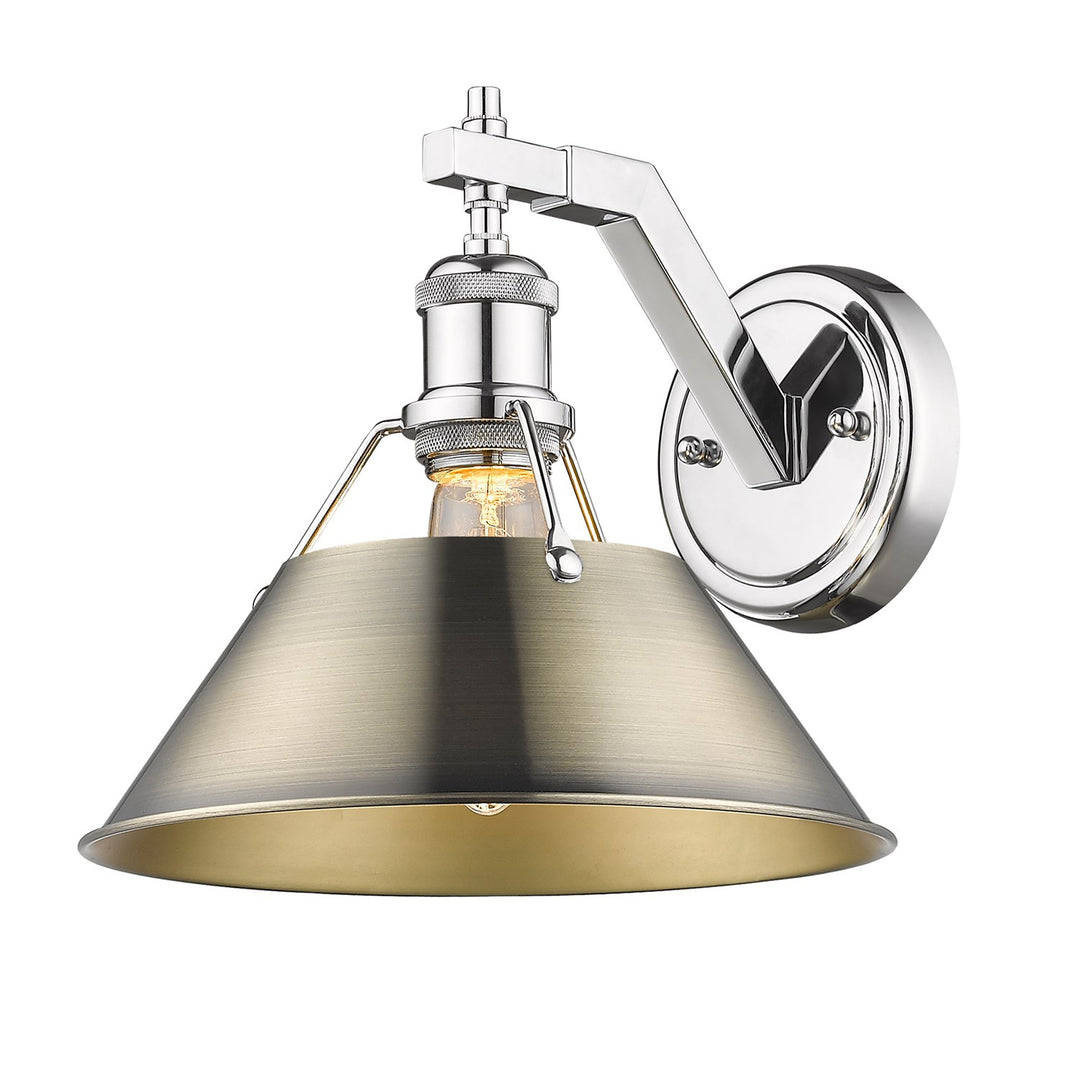 Ch 1 Light Wall Sconce In Chrome With Aged Brass Shade by Golden